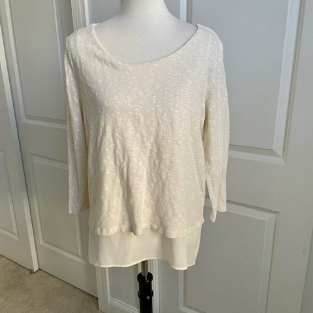 Ann Taylor Loft Cream Layered 3/4 Sleeve Sweater Top Size Large